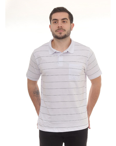 Camiseta Masculina Polo Listrada Básica Com Bolso