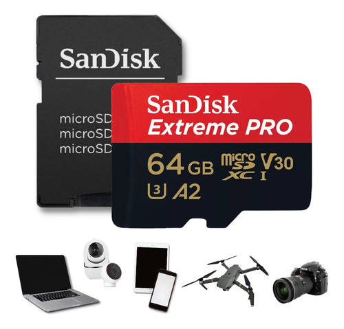 Cartão Extreme Pro 64gb Micro Sdxc 200mb/s 4k U3 Sandisk