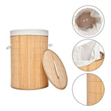 Cesto De Ropa Plegable Bambu Organizador + Tapa Circular