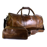 Maleta Duffel Bag Grande 100% Piel Chocolate Estuche Gratis