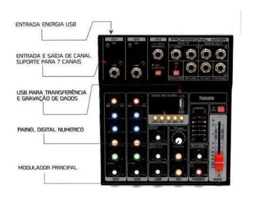 Mesa De Som Profissional Mixer Efeitos 5 Canais Usb Pendrive