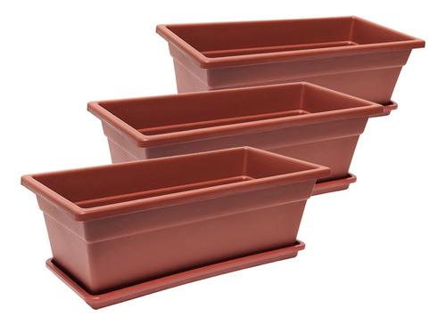 Set 3 Unidades Jardinera Plástica 40 Cm Con Bandeja