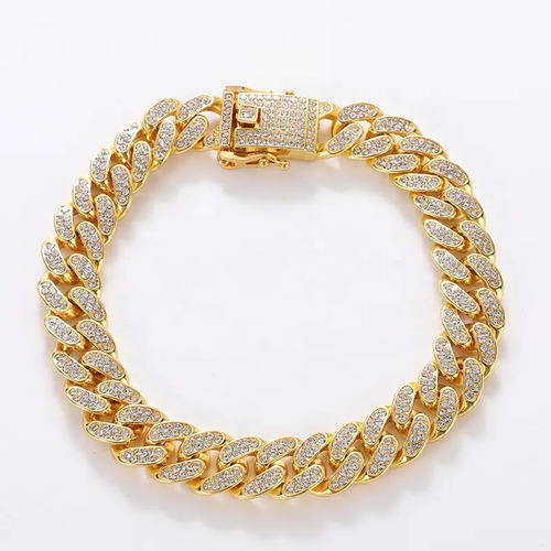 Pulsera Cubana Full Ice Plata/oro 14k Diamantes