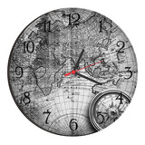 Relógio De Parede Estilo Rústico P&b Mapa Antigo 30cm