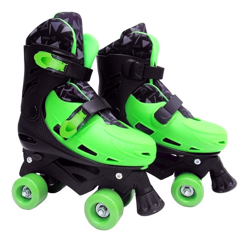 Patins Quad Roller 4 Rodas 33-40 Verde Preto Ajustável