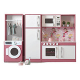 Conjunto De Cozinha Infantil Completa Rosa E Branco Em Mdf  