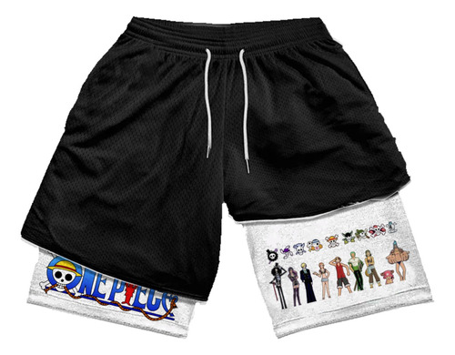 Short Dry-fit Compressão 2 Em 1 Academia Anime One Piece Md3