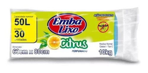 Saco De Lixo Embalixo 50 Lts Perfumado Citrus Com 30 Un 