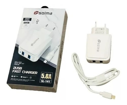 Cargador Tipo-c Carga Rápida Doble Usb Con Cable Blanco