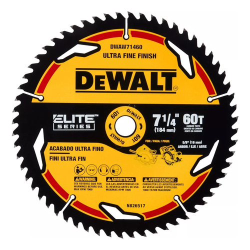 Disco De Sierra Circular 60 Dientes 7 1/4 184 Mm Dwaw71460 Dewalt