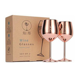 Copas De Vino Acero Inoxidable 18 Oz, Rose Gold, Set De 2