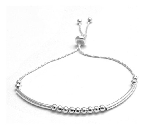 Pulsera Barrita Y Bolitas  Regulable De Plata 925