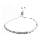 Pulsera Barrita Y Bolitas  Regulable De Plata 925