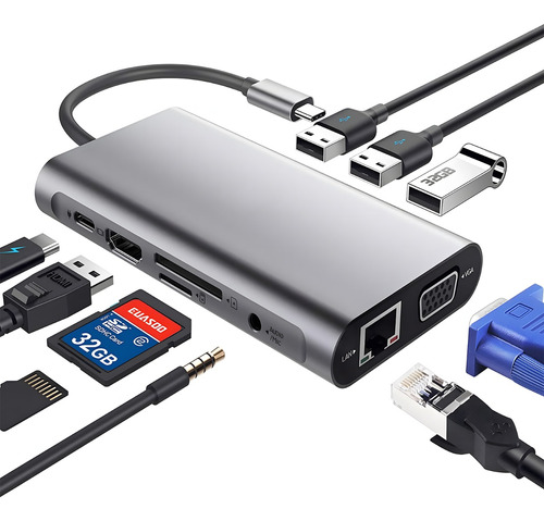 Adaptador Usb C Hub, 11 En 1 Adaptador Para Macbook Pro/air