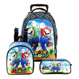 Kit Mochila Escolar Infantil Super Mario E Luigi Com Rodinha