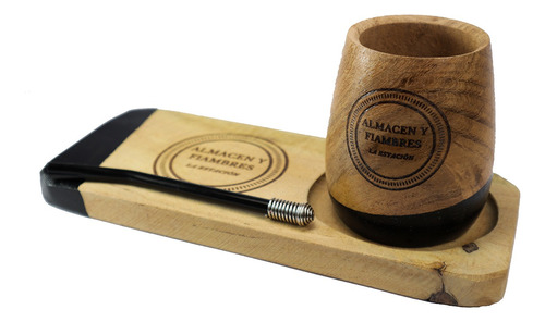 Mate Madera Tabla Personalizado Grabado Logo Bombilla X5