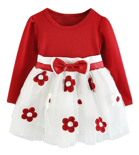 Niños Niñas De Manga Larga Vestidos De Tul Patchwork Flor B