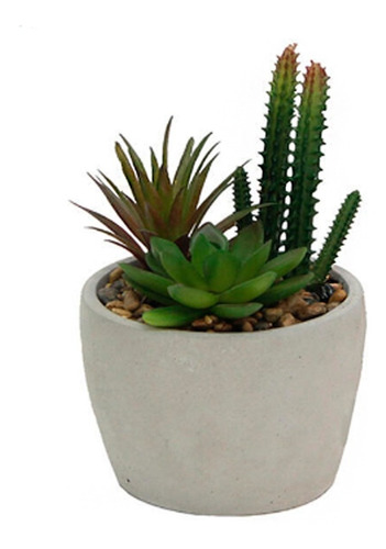 Planta Artificial Decoración Interior Cactus Maceta Cemento