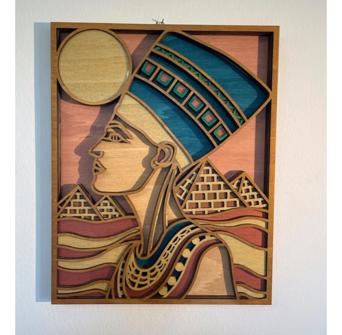 Cuadro Decorativo Diosa Egipcia Nefertiti En Madera 