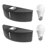 Combo X 2 Aplique Iluminación Exterior Bidireccional Polipropileno Negro Lámpara Led Cálida 9w Luz Amarilla