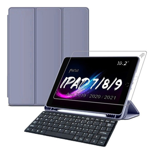 Capa Teclado Para Tablet iPad 9 Comp Pencil Pelicula Cor Violeta