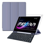 Capa Teclado Para Tablet iPad 9 Comp Pencil Pelicula Cor Violeta