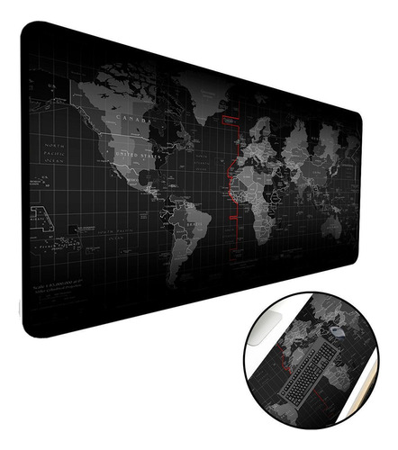 Mouse Pad Gamer Extra Grande 120x50 Mapa Mundi Preto