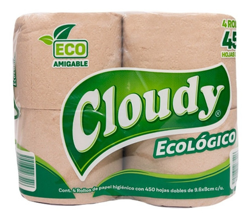 Papel Higiénico Cloudy Ecológico 4 Rollos De 450h C/u