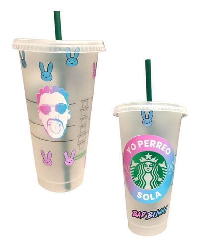 Vaso Original De Starbucks Bad Bunny. 24oz, Hecho Plástico.