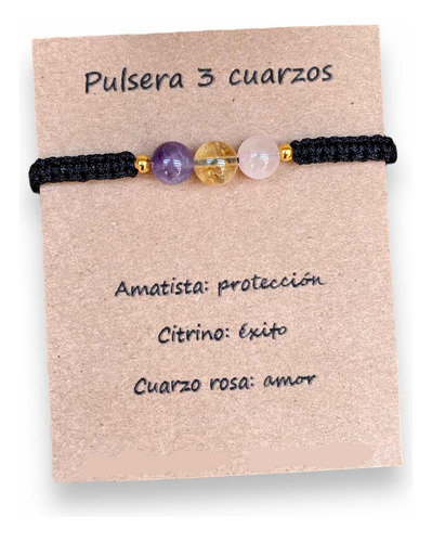 Pulsera 3 Cuarzos Amatista Citrino Rosa Macrame Chakras