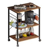 Mubson Carrito Cocina Mesa Auxiliar Con Triple Repisa Leira Color Café 40cm 73cm 60cm