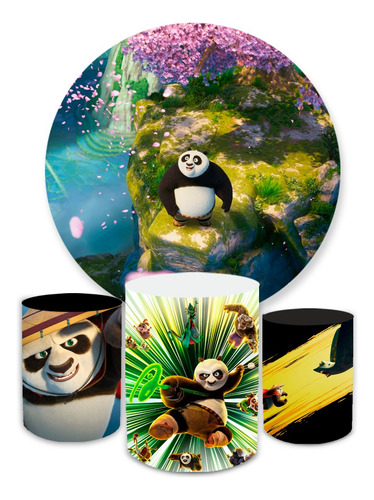 Kit Capa Painel Redondo 1,5+trio Cilindros Tema Panda Kung F