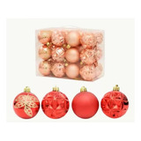 Maleta C/ 24 Bolas P/ Arvore De Natal Sortidas Rosé Gold 6cm