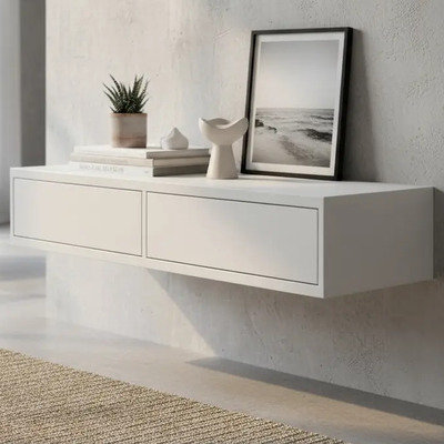 Repisa Flotante Doble Cajón 80x30-2 Blanco