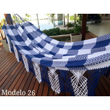 Rede De Dormir Descanso Casal Luxo Bucho De Boi Reforçada Cor Azul Com Branco Xadrez