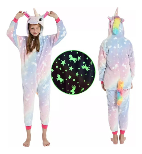 Pijama Invierno Unicornio Brilla En La Oscuridad Enterito 