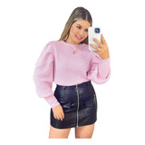 Blusa D Frio Casaquinho Suéter Tricô Manga Bufante Princesa 