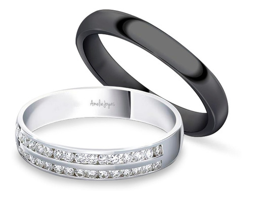 Par De Argollas De Matrimonio Amelie Joyas Oro 10k Bco Negro