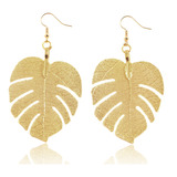 Aretes De Hoja Monstera. Baño De Oro 14k. Regalos Para Mujer