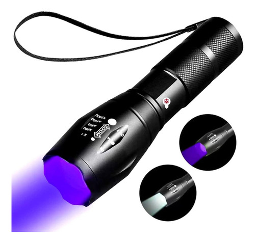 Linterna Luz Led Ultravioleta Uv Recargable Zoom Camping