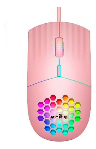 Mouse Glowing Rosado Con Luces Cable 1.5mt Diseño Ergonomico