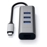 Hub Usb-c Satechi 3 Portas Usb-a + Ethernet Rede Space Gray