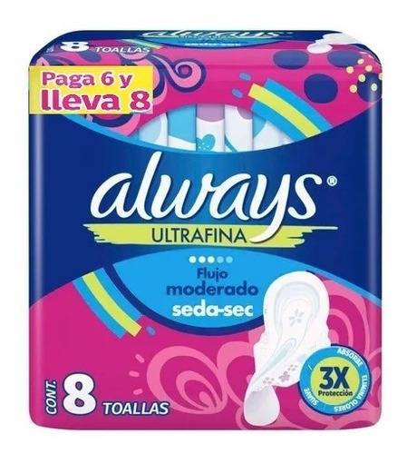 Toallas Higiénicas Always Dia Ultrafina Flujo Moderado 8 Un