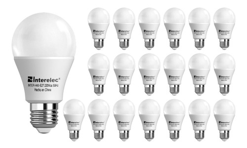 Pack 20 Lámparas Led 9w = 75w Interelec Bulb E27 Luz Cálida