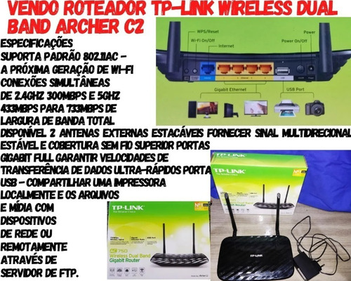 Roteador Tp-link Ac750 Wireless 2.4ghz 5.4ghz Redes Gigabit