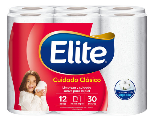 Papel Higiénico Elite Hoja Simple Clásico 30mx12u