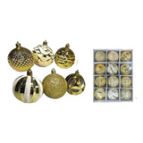 Bola Natalina Decorativa Luxo 6cm 12 Unidades Dourado