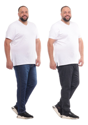 Kit 2 Calças Jeans Masculina Plus Size Tamanho Grande Até 56