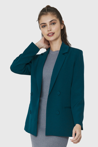 Blazer Cuatro Botones Decorativos Azul Verdoso Nicopoly