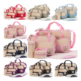 Set 5 Bolsas Panaleras Cambiador Bebe Botella Viaje Multiuso Color Rosa Lisa